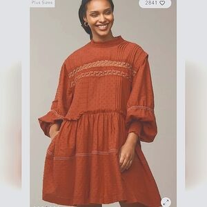 Anthroropologie BOHO Pilcro LongSleeve Mock-Neck Swing Orange Mini Midi Dress 2X